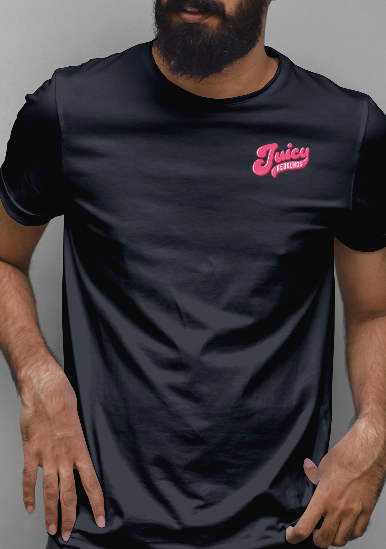 Juicy Rebounds t-shirt design featuring the brand logo and bold color palette as part of a sports branding identity